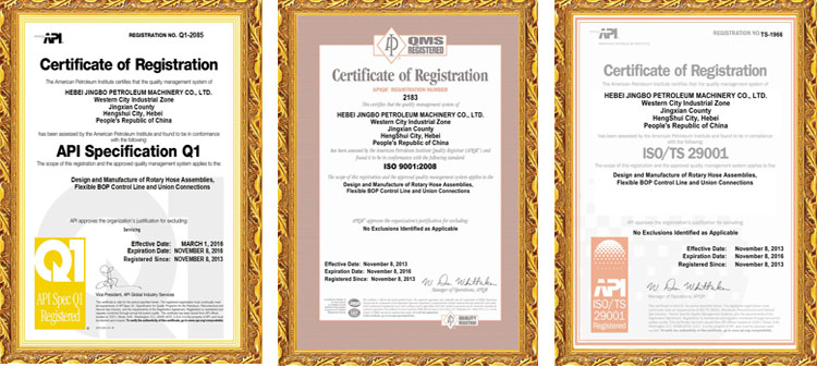 Certificates in the oilfield hoses area